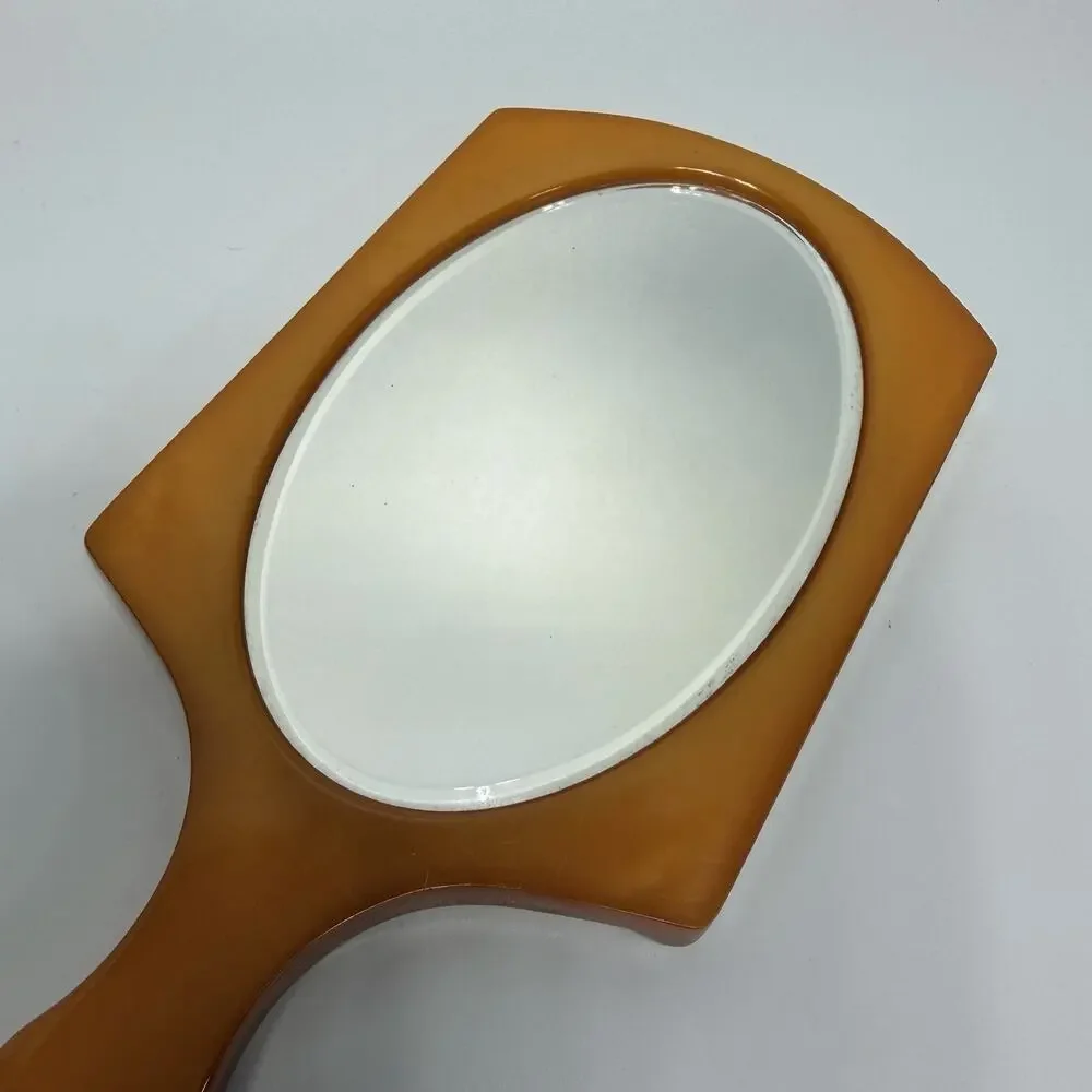 Butterscotch Bakelite Beveled Glass Handheld Vanity Mirror Elizabeth Arden 12
